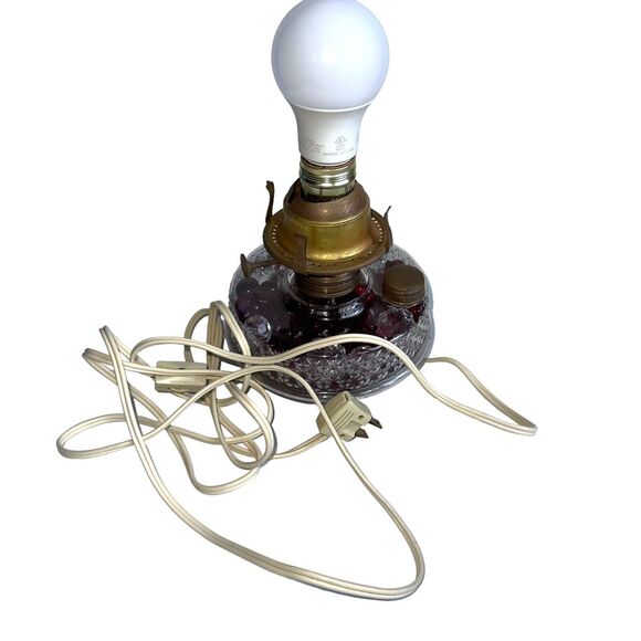 Antique Mid Century Glass Oil Lamp Converted Electric Frosted Chimney - Picture 3 of 16